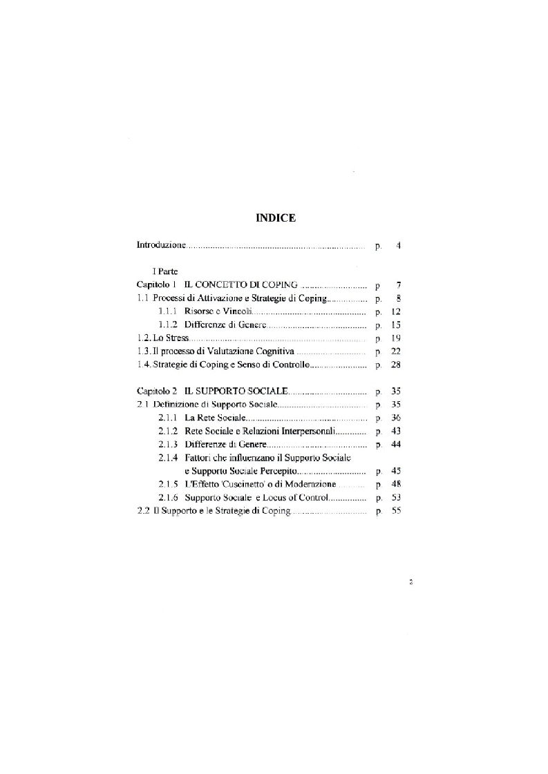 Indice della tesi: Strategie di Coping in un campione di studenti universitari, Pagina 1