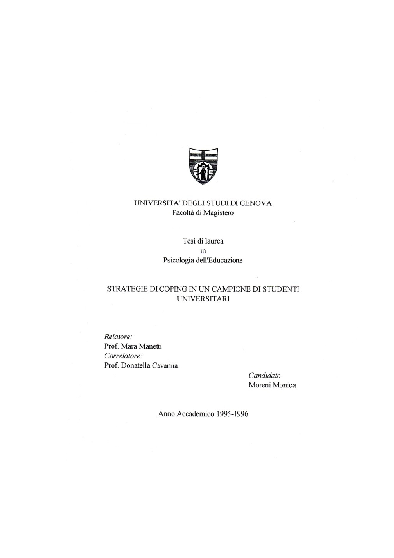 Anteprima della tesi: Strategie di Coping in un campione di studenti universitari, Pagina 1