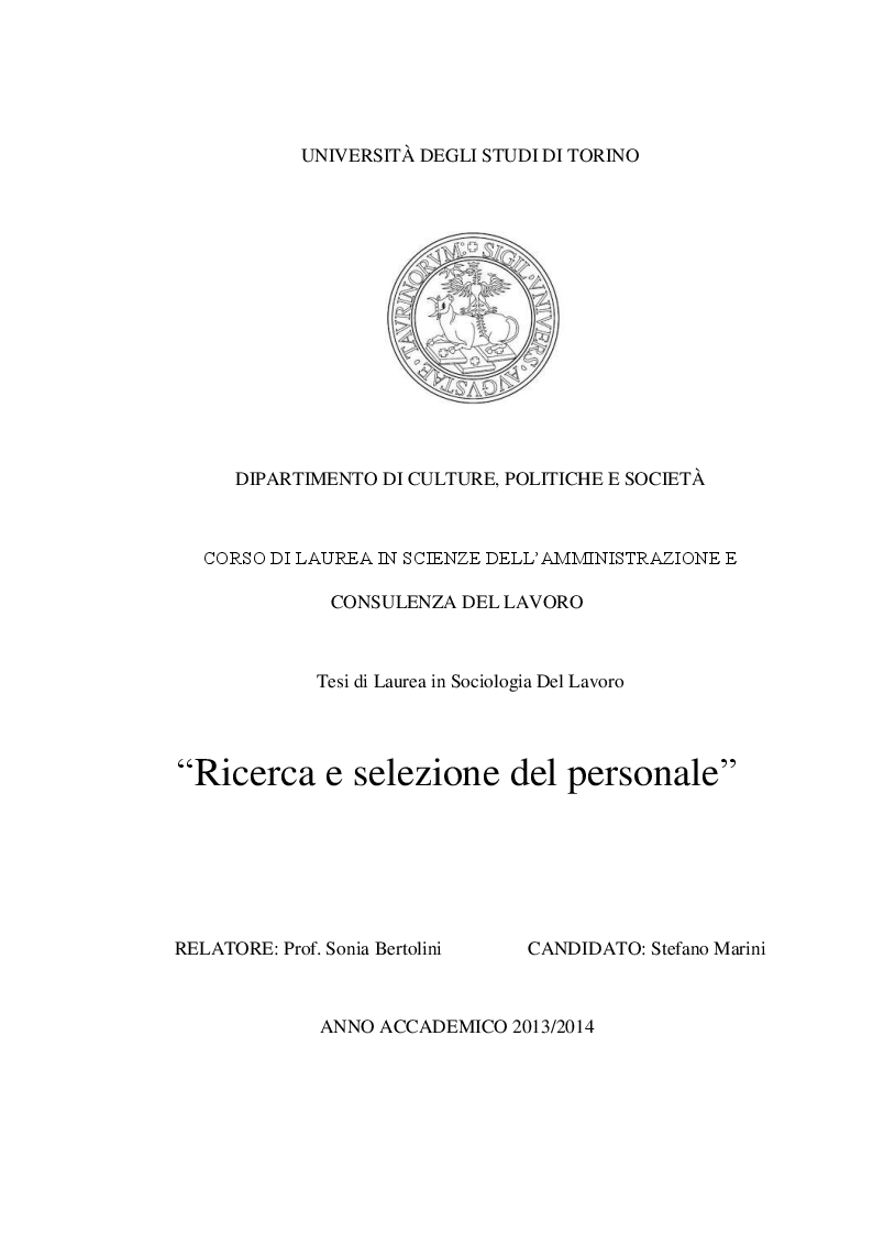 Anteprima della tesi: Ricerca e selezione del personale, Pagina 1