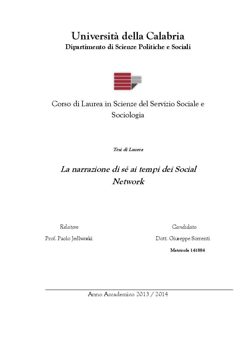 Anteprima della tesi: La narrazione di sé ai tempi dei Social Network, Pagina 1