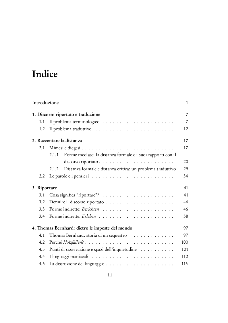 Indice della tesi: Discorso riportato e traduzione: un'analisi contrastiva delle traduzioni italiana e francese di "Der Atem", "Ja" e "Verstörung" di Thomas Bernhard., Pagina 1
