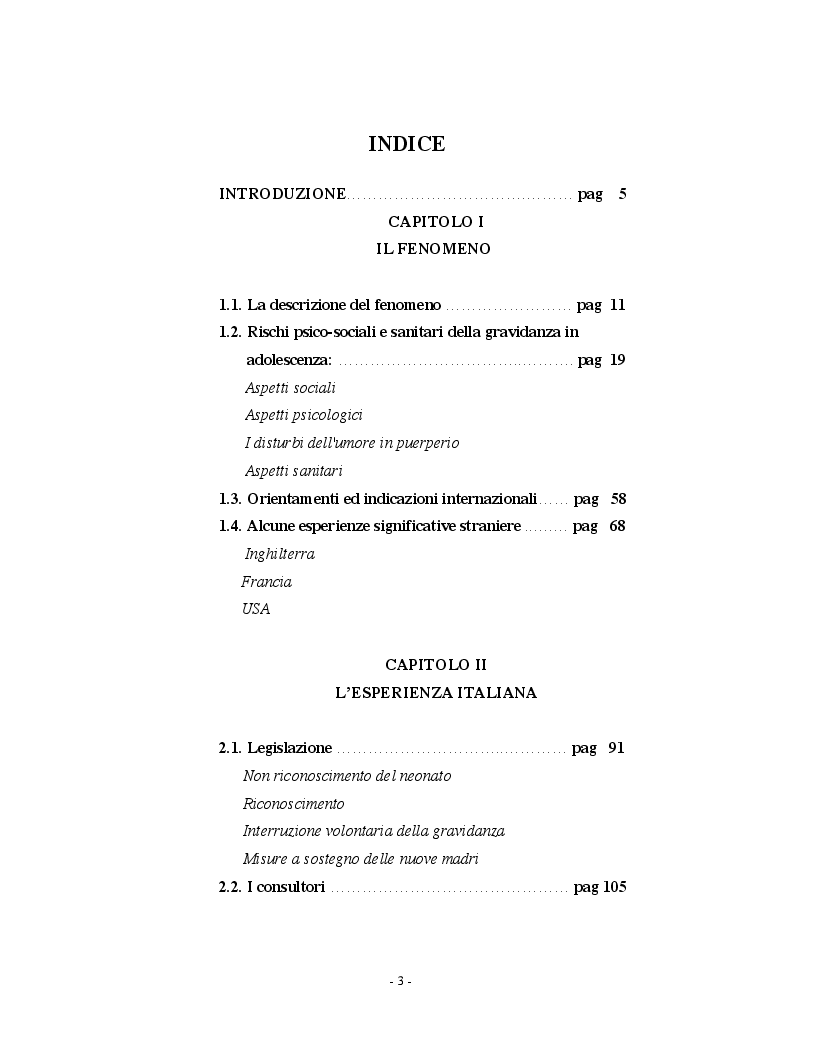 Indice della tesi: Adolescenti e gravidanza: politiche, servizi e buone prassi, Pagina 1
