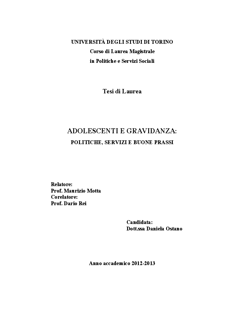 Anteprima della tesi: Adolescenti e gravidanza: politiche, servizi e buone prassi, Pagina 1