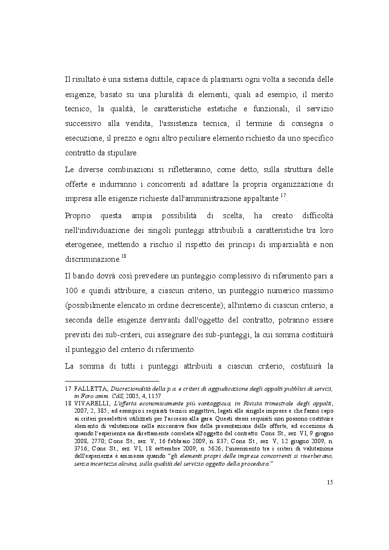 Estratto dalla tesi: La valutazione delle offerte nel codice dei contratti pubblici relativi a lavori, servizi e forniture