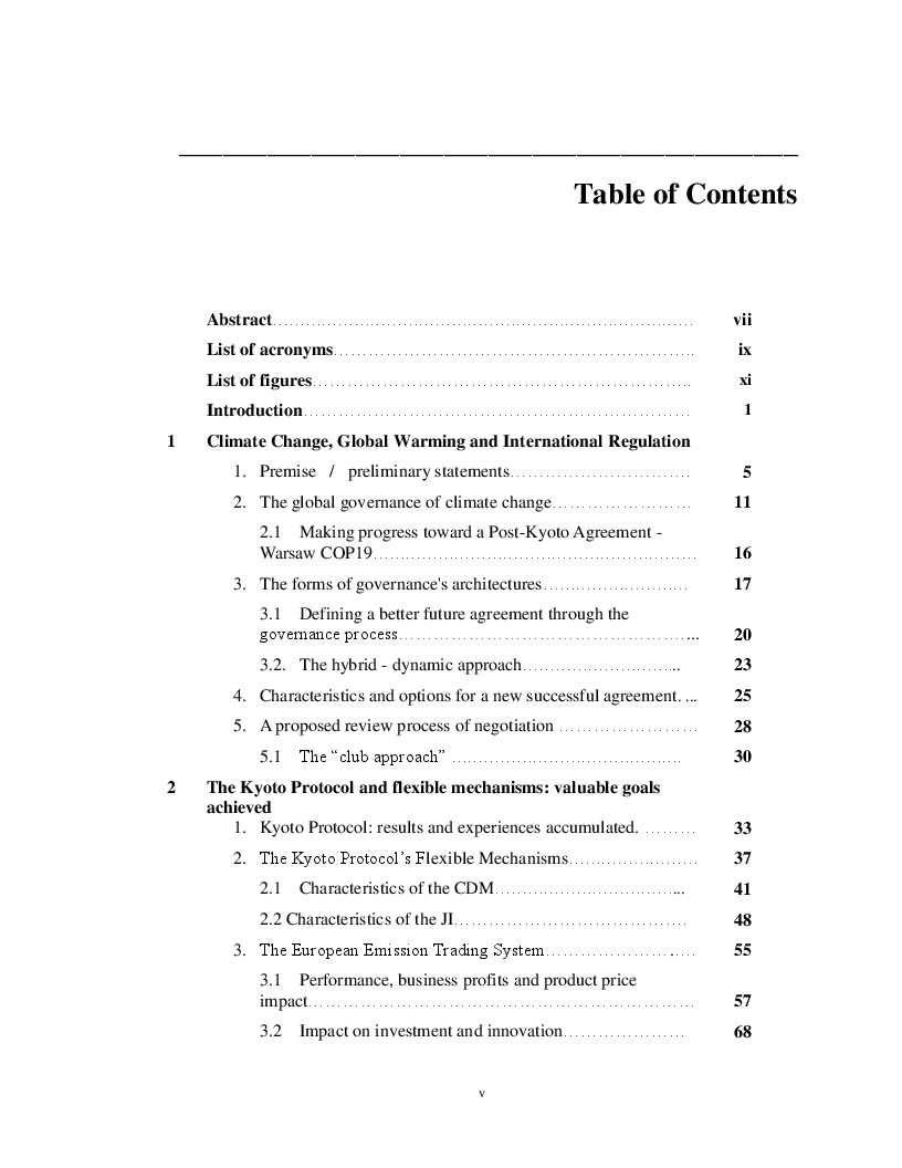 Indice della tesi: From the Kyoto Protocol to the Long Term Cooperative Action: Critical implications and opportunities for a New Market based Mechanism (NMM), Pagina 1