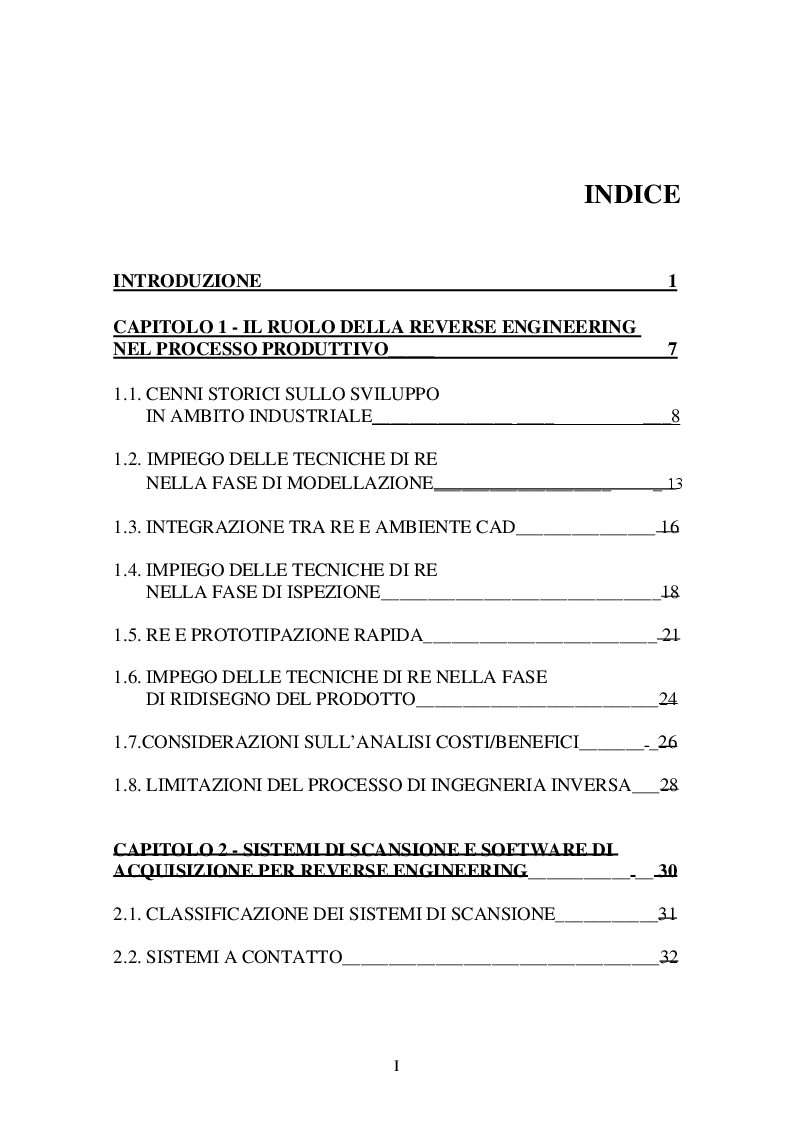 Indice della tesi: Reverse Engineering: aspetti teorici ed applicazioni, Pagina 1