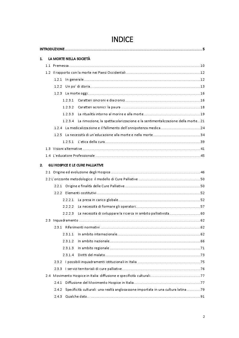 Indice della tesi: L'Educatore Professionale e l'accompagnamento alla morte. Riflessioni sulle possibilità di un lavoro educativo in hospice., Pagina 1