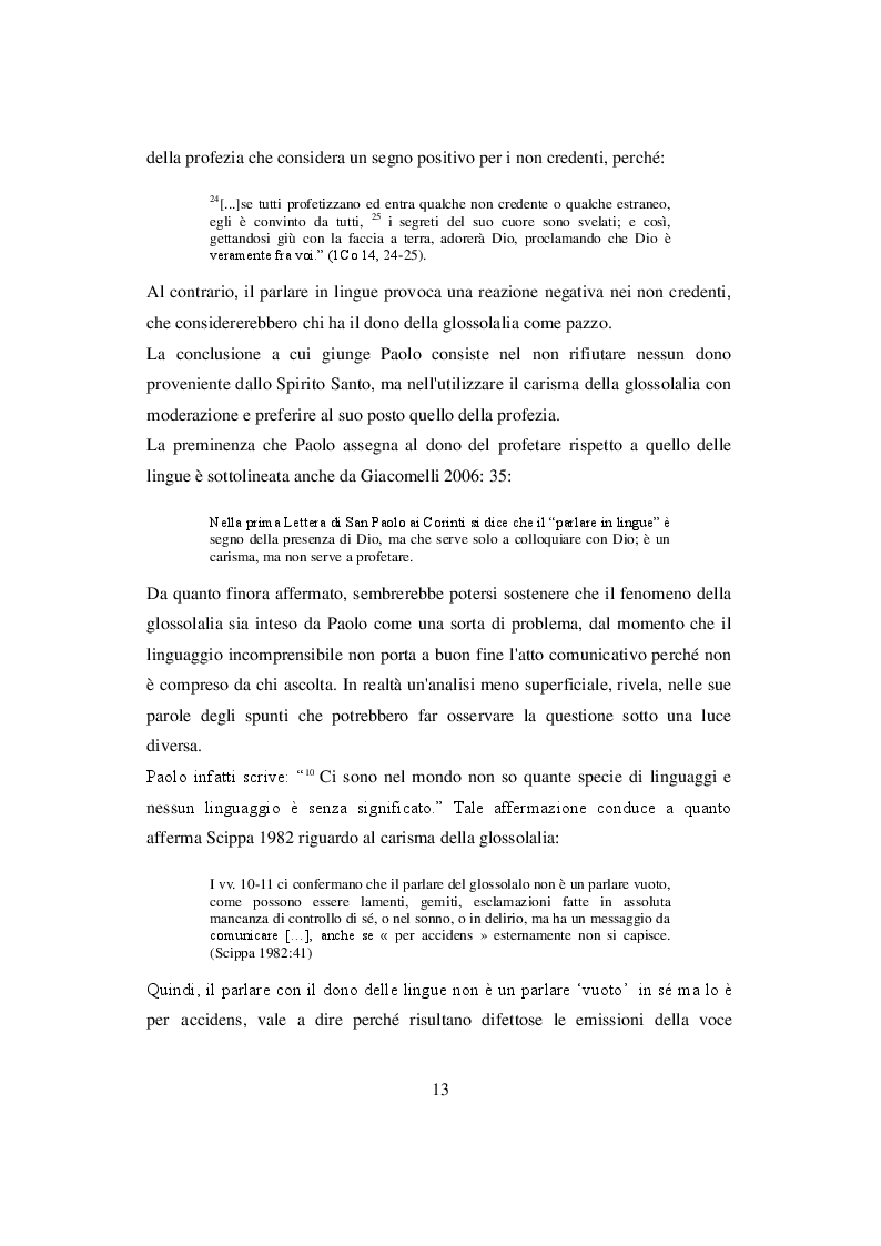 Estratto dalla tesi: Le lingue degli uomini e degli angeli. La glossolalia nel movimento pentecostale