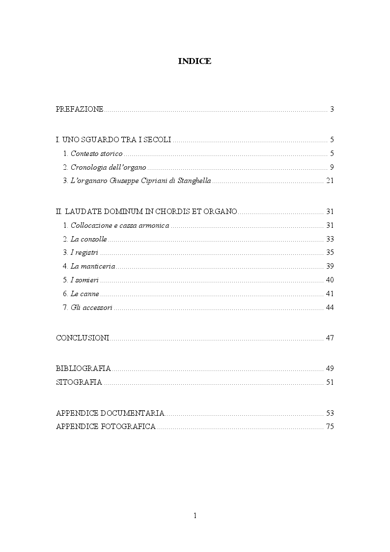 Indice della tesi: L'organo Cipriani Op. XV (1831) della chiesa di S. Giustina a Pernumia (PD), Pagina 1