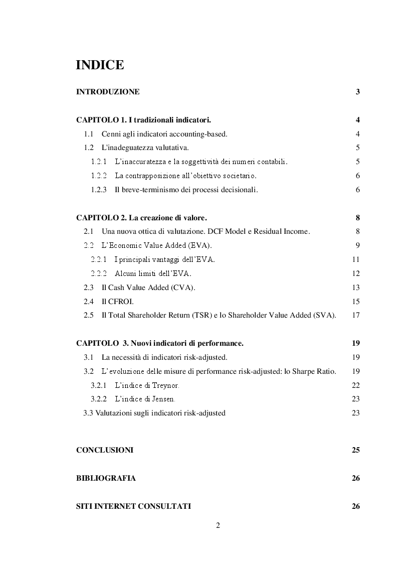 Indice della tesi: Gli Indicatori di Performance, Pagina 1