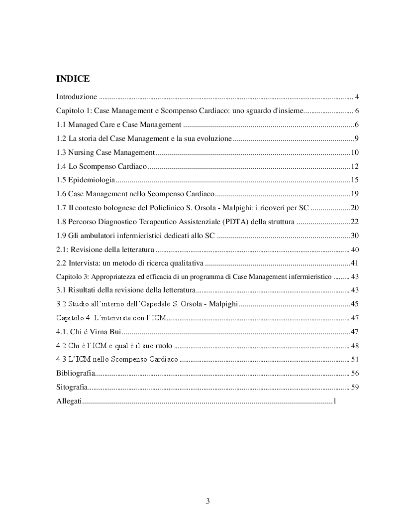 Indice della tesi: Case Management e Scompenso Cardiaco: l'esperienza bolognese del Policlinico S.Orsola - Mapighi, Pagina 1