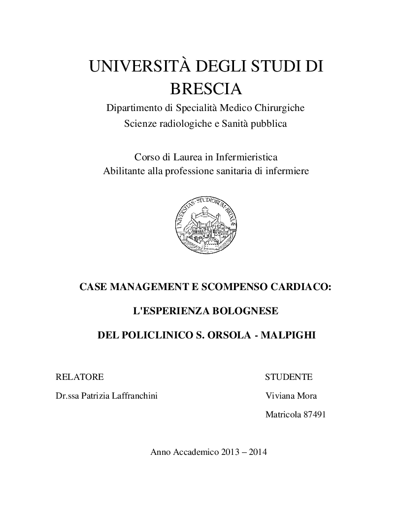 Anteprima della tesi: Case Management e Scompenso Cardiaco: l'esperienza bolognese del Policlinico S.Orsola - Mapighi, Pagina 1