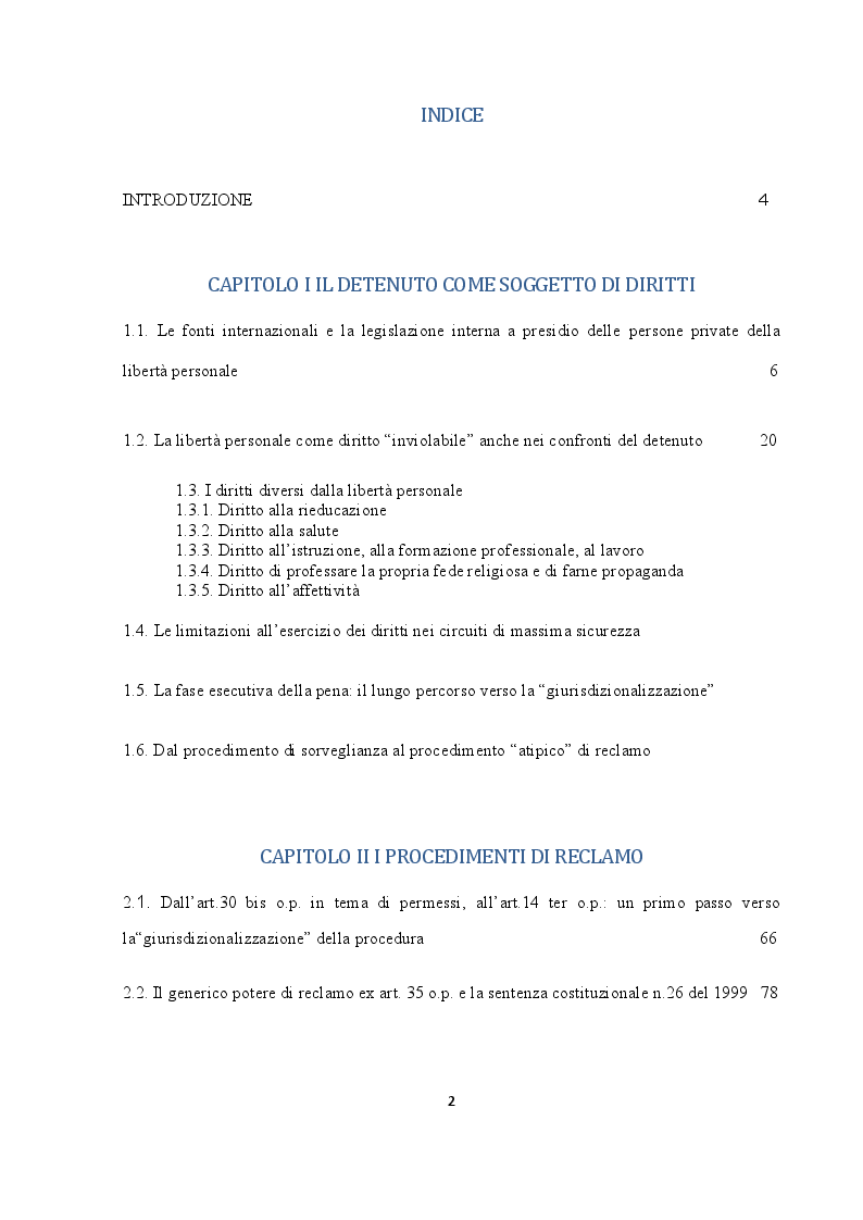 Indice della tesi: Il reclamo, Pagina 1