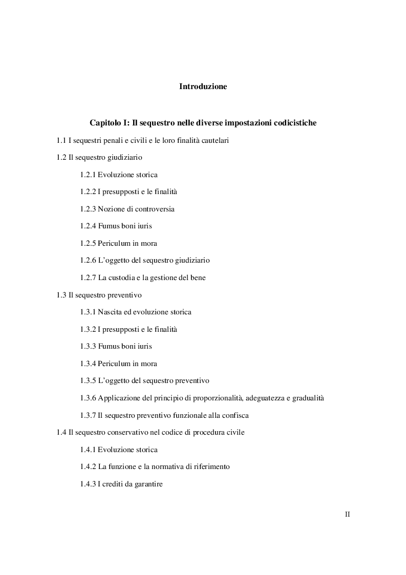 Indice della tesi: Misure Cautelari Reali: tra processo civile e processo penale, Pagina 1