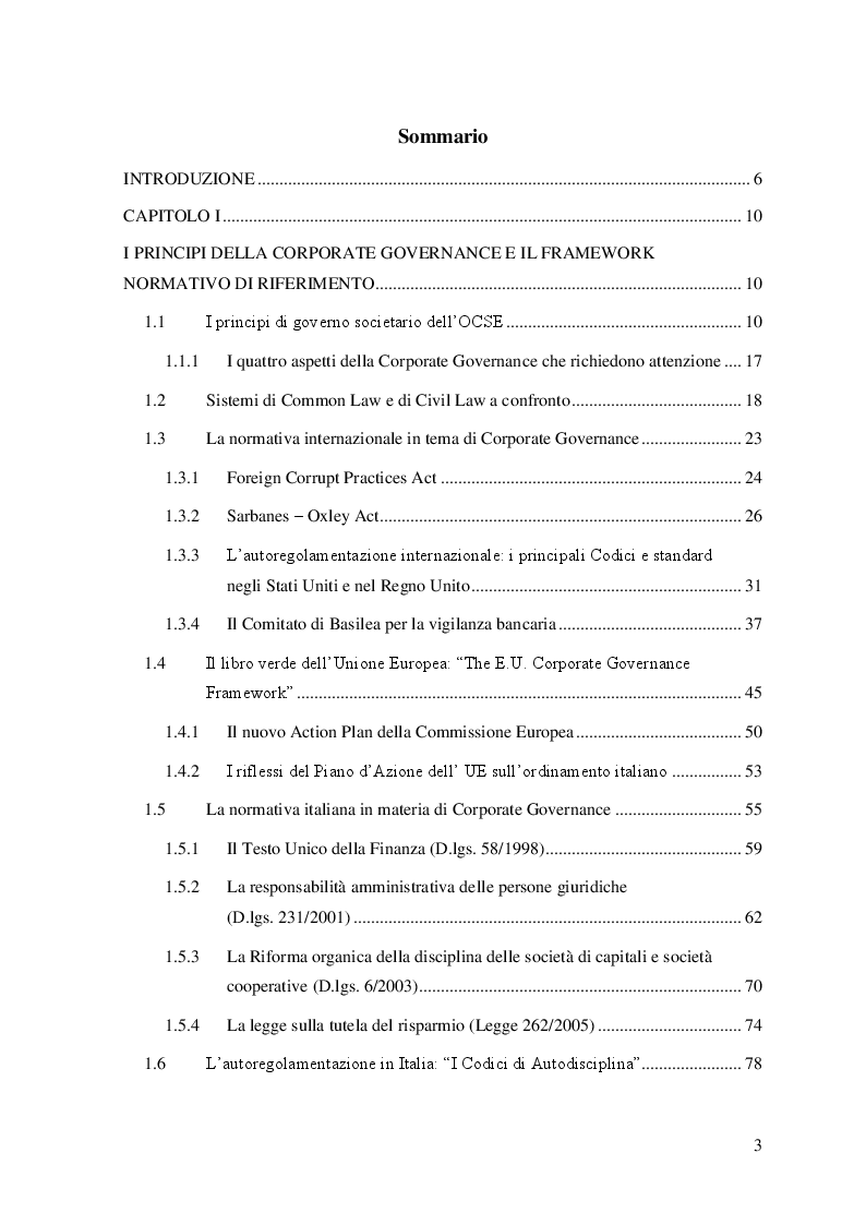 Indice della tesi: I Principi per una buona Corporate Governance: il caso Australian Securities Exchange, Pagina 1