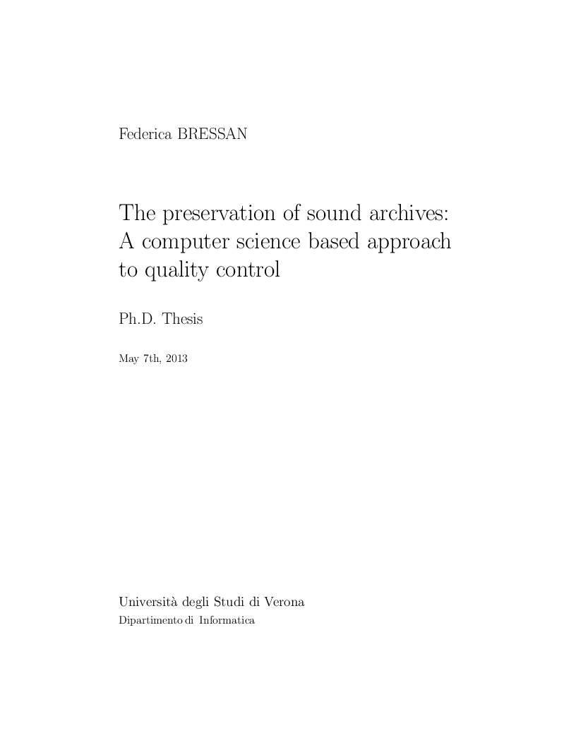 Anteprima della tesi: The preservation of sound archives: A computer science based approach to quality control, Pagina 1