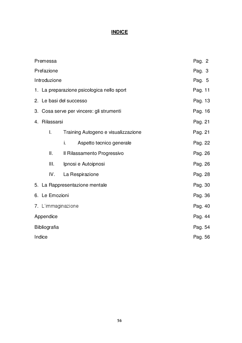 Indice della tesi: L'allenamento mentale, Pagina 1