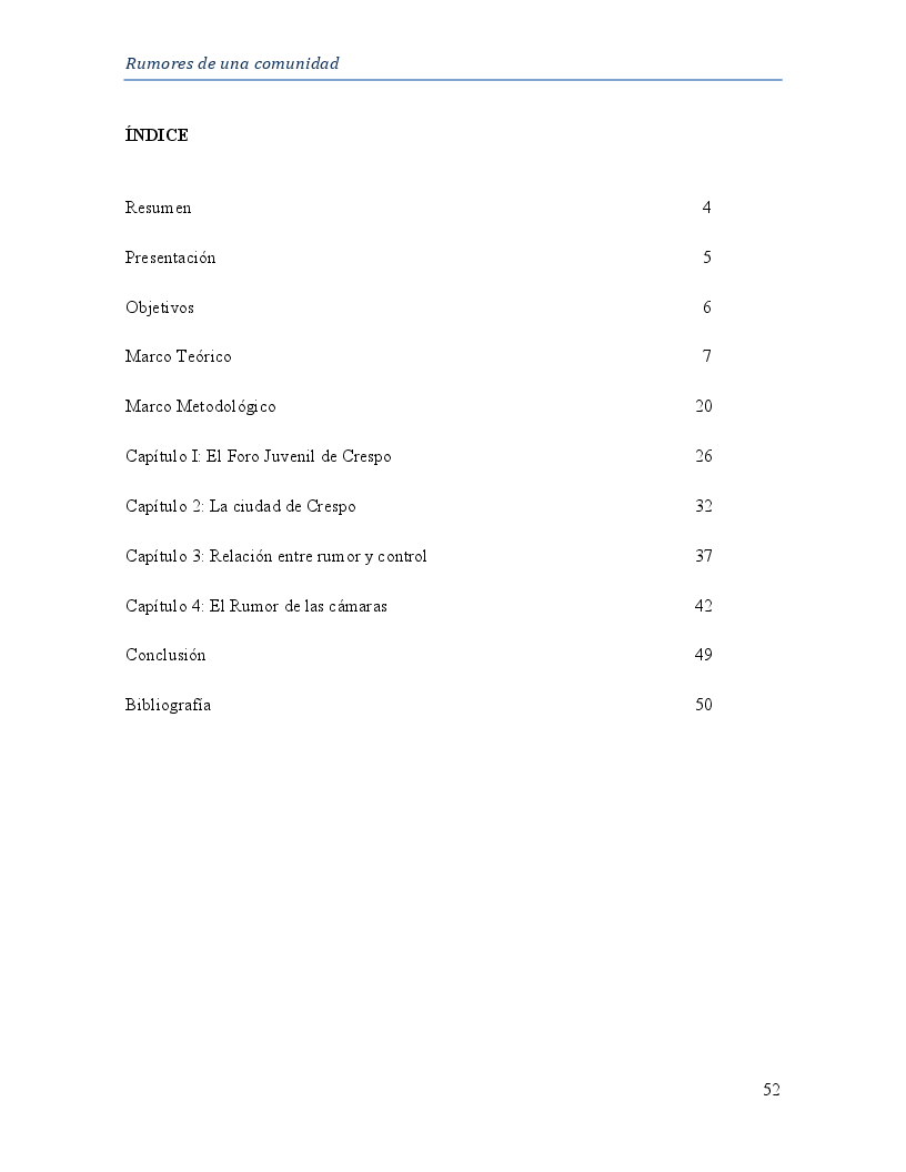Indice della tesi: Rumores de una Comunidad, Pagina 1