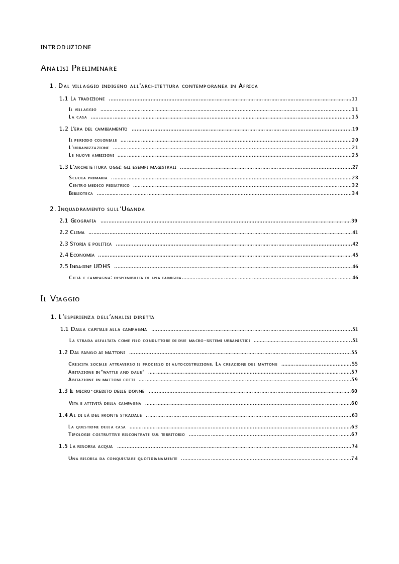 Indice della tesi: Costruire in terra d'Africa: progetto di un centro polifunzionale in Uganda, Pagina 1