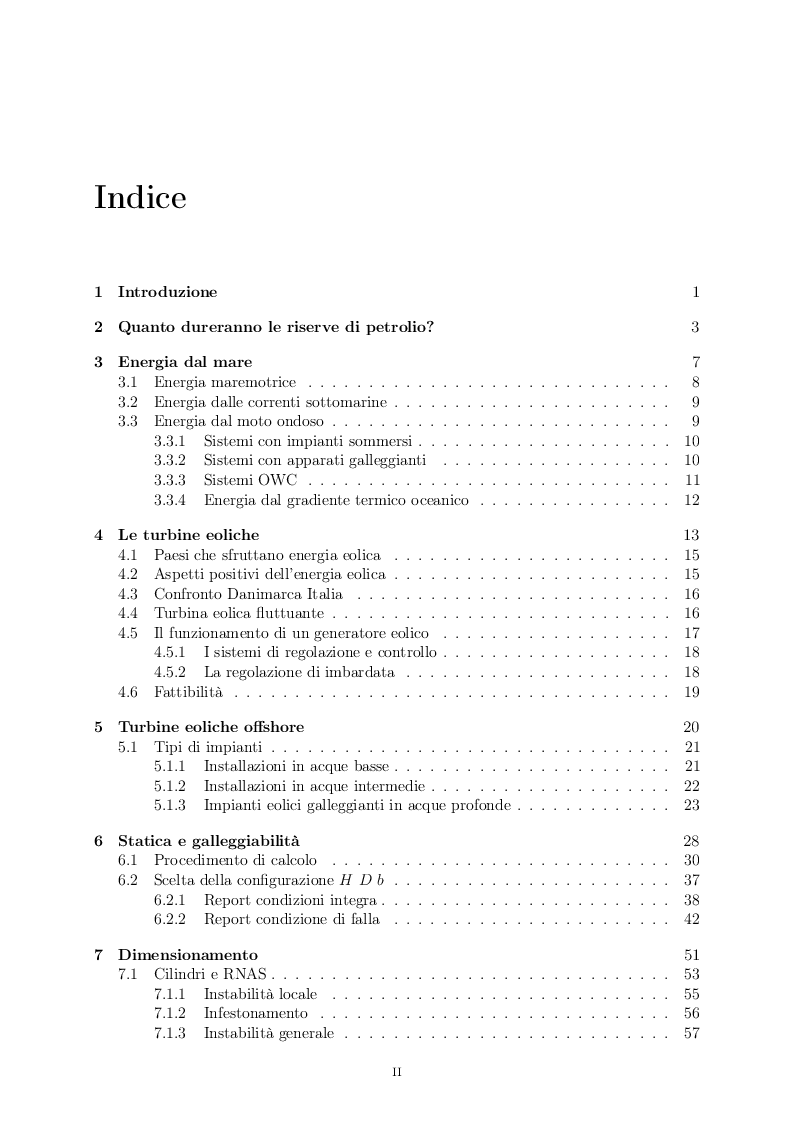 Indice della tesi: Progetto di massima di una FOWT, Pagina 1