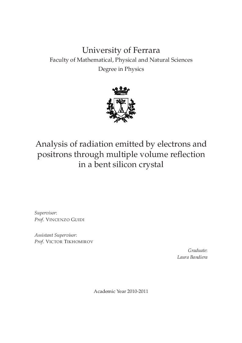 Anteprima della tesi: Analysis of radiation emitted by electrons and positrons through multiple volume reflection in a bent silicon crystal, Pagina 1