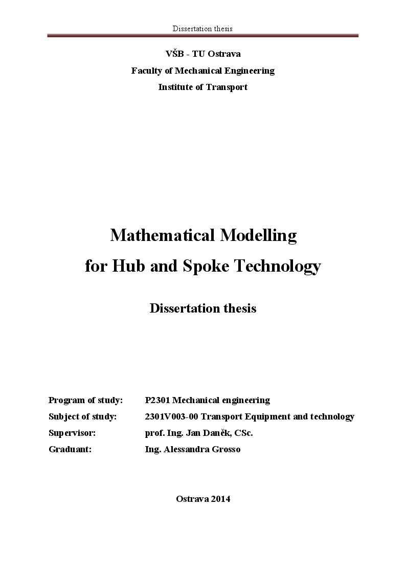 Anteprima della tesi: Mathematical Modelling for Hub and Spoke Technology, Pagina 1