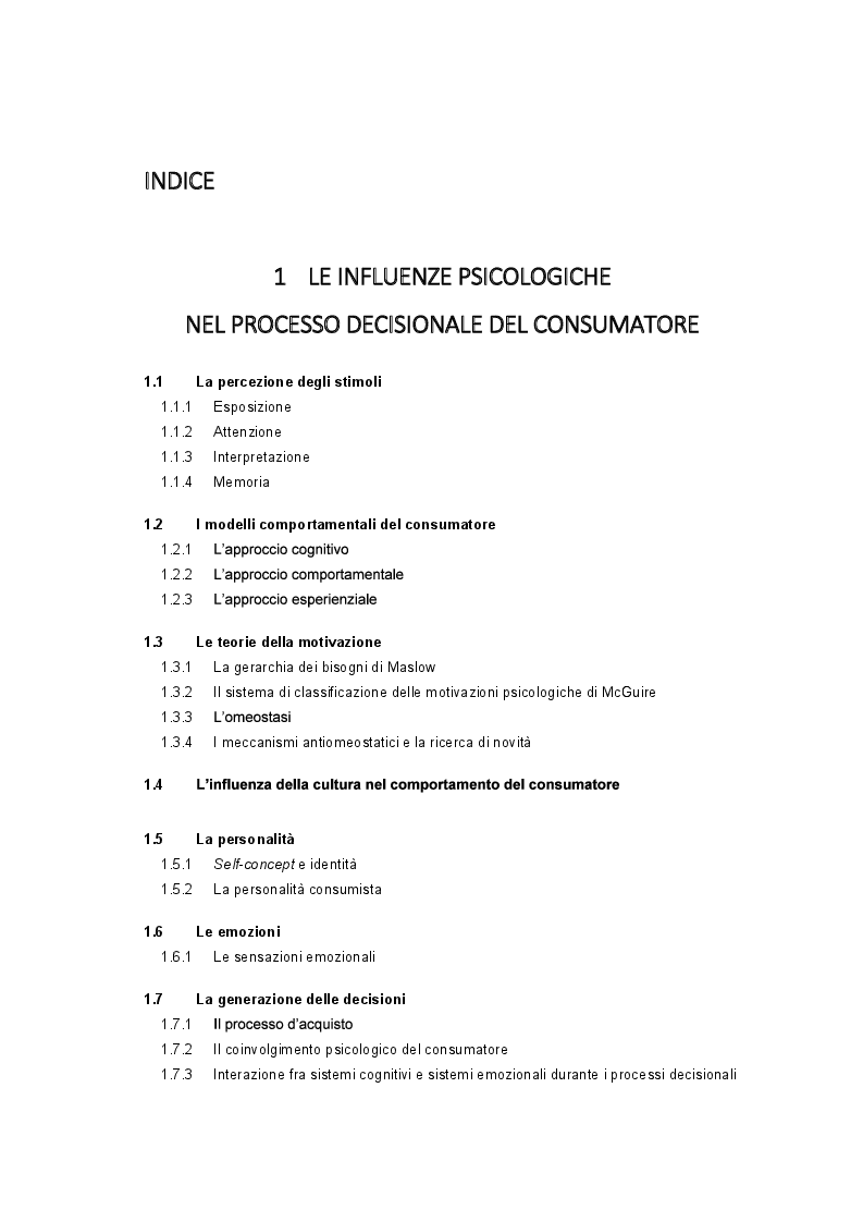 Indice della tesi: Il ruolo del sense marketing nell'esperienza d'acquisto dei prodotti agroalimentari: stimoli e percezione del consumatore. Il case history di Kara Sardegna. , Pagina 1