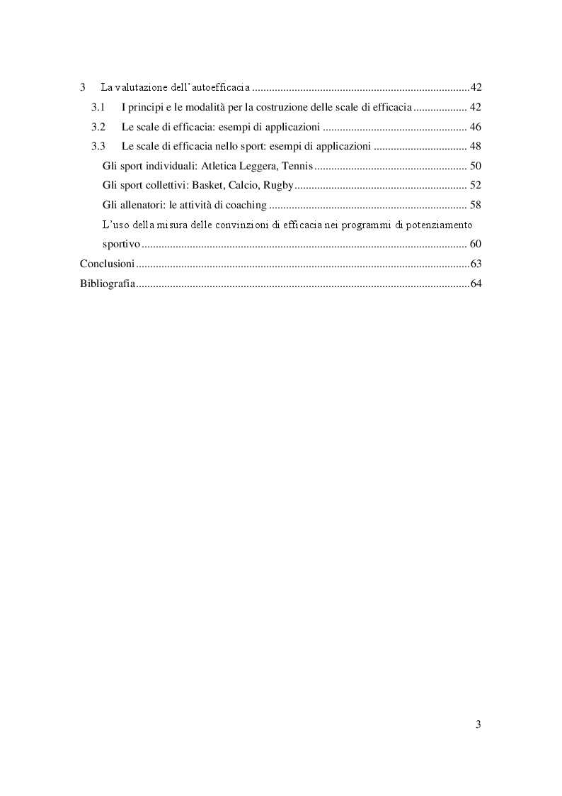 Indice della tesi: L'autoefficacia nello sport, Pagina 2