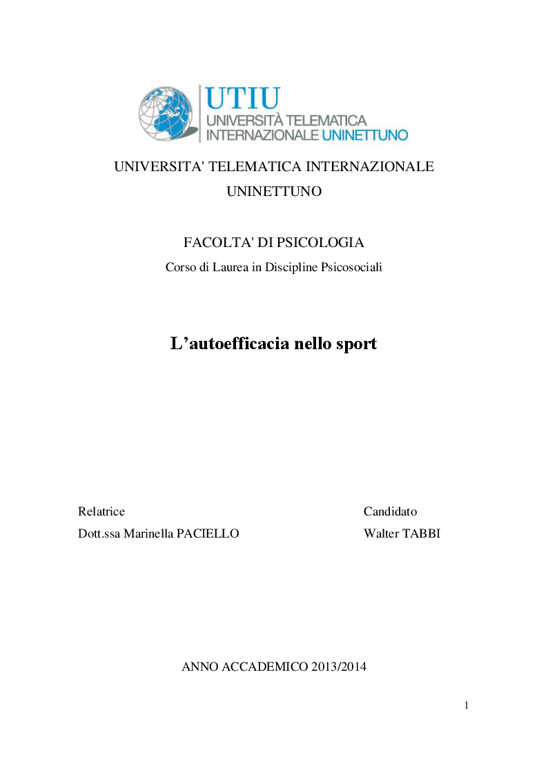 Anteprima della tesi: L'autoefficacia nello sport, Pagina 1