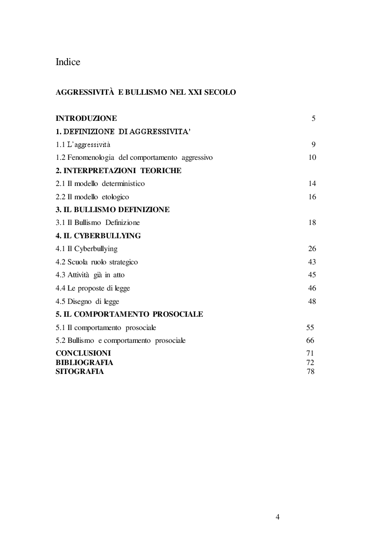 Indice della tesi: Aggressività e bullismo nel XXI secolo, Pagina 1