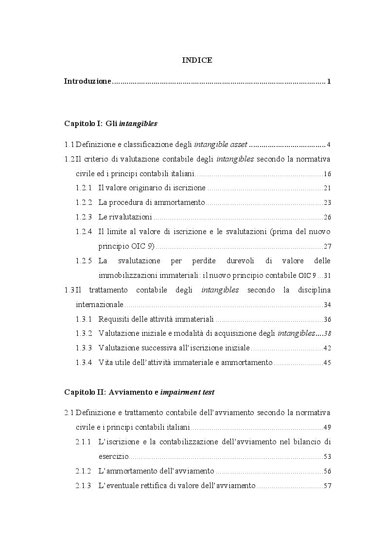 Indice della tesi: L'impairment test nelle banche in un contesto di crisi, Pagina 1