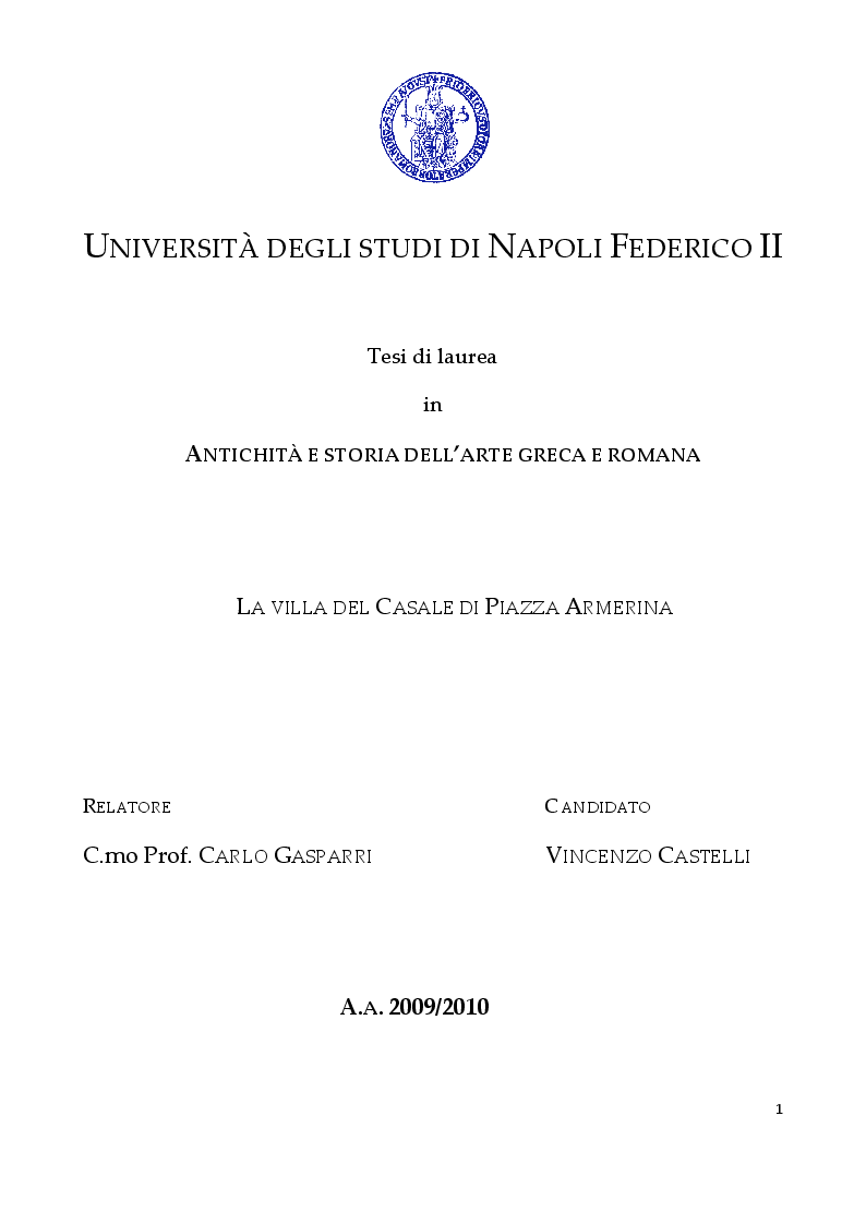 Anteprima della tesi: La villa romana del Casale di Piazza Armerina, Pagina 1