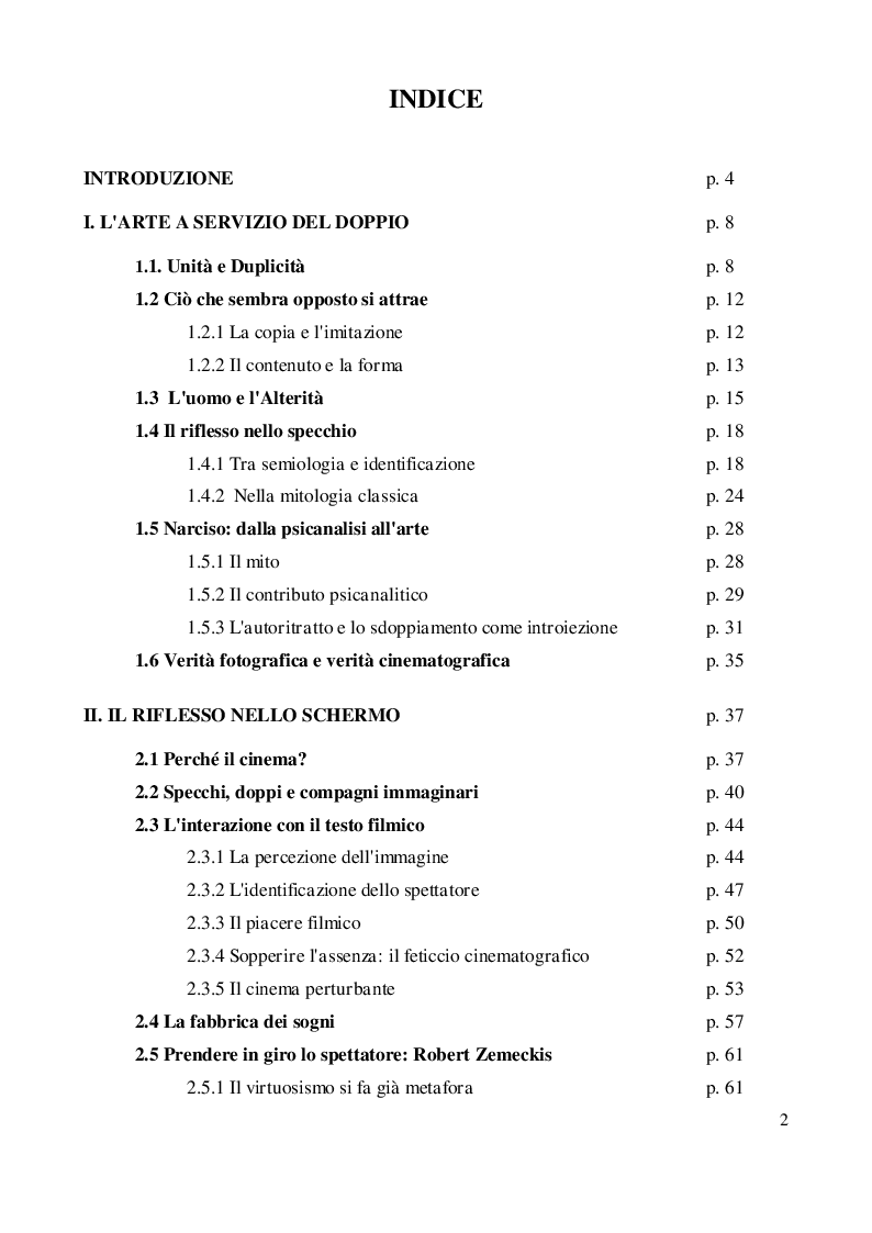 Indice della tesi: Minimo in due: la ricerca dell'identità nello specchio narrativo, Pagina 1