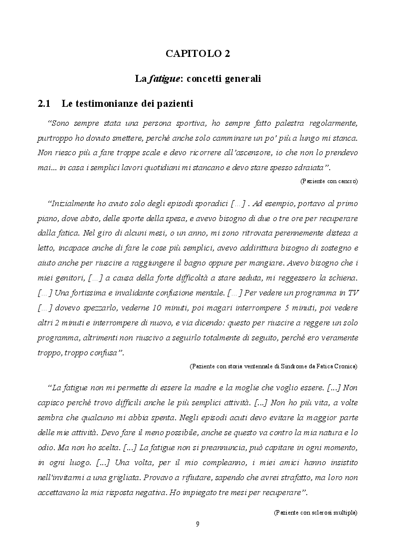 Estratto dalla tesi: Fatigue cancro-correlata: questioni e aspetti del piano di assistenza infermieristica