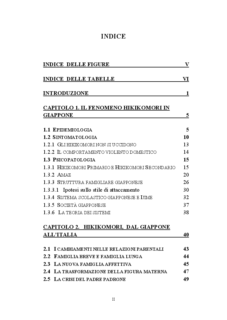 Indice della tesi: Hikikomori, dal Giappone all'Italia, Pagina 1