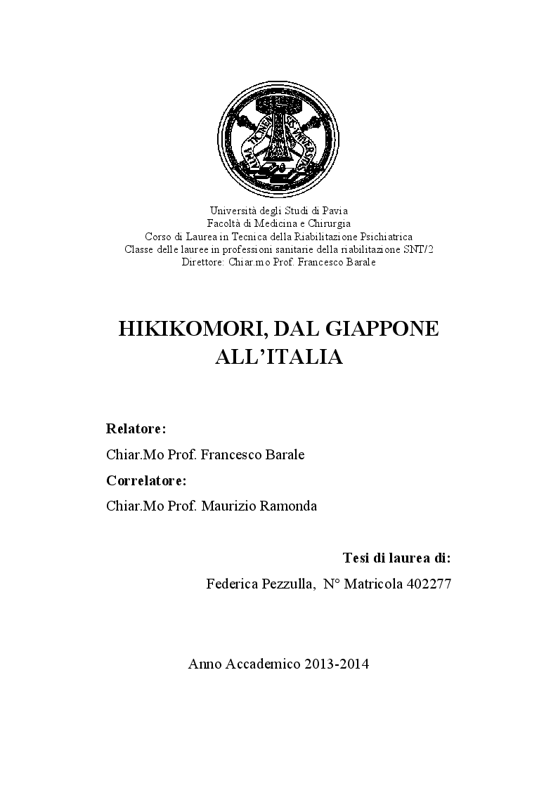 Anteprima della tesi: Hikikomori, dal Giappone all'Italia, Pagina 1