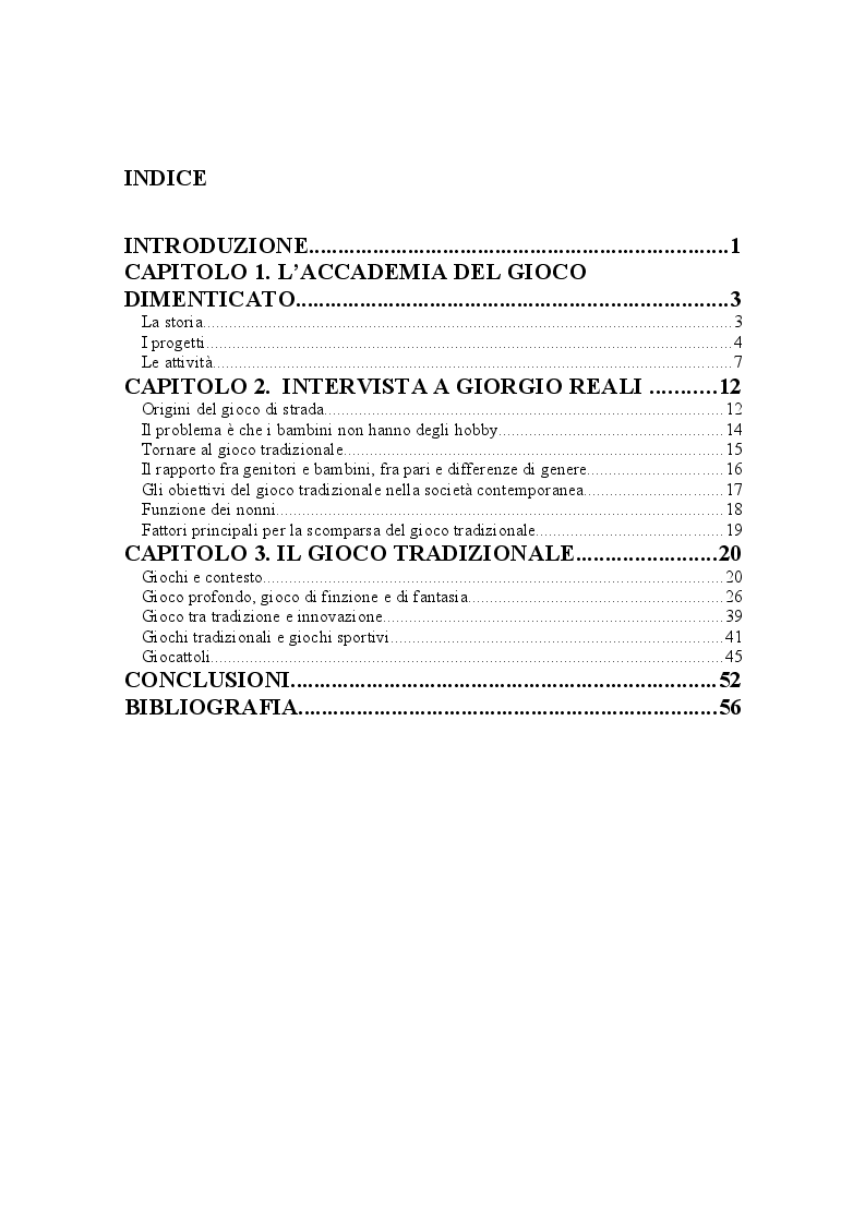 Indice della tesi: Il gioco dimenticato. Giocare fra tradizione e innovazione, Pagina 1