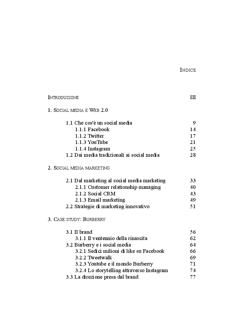 Indice della tesi: Social media marketing e luxury brand: il caso Burberry, Pagina 1