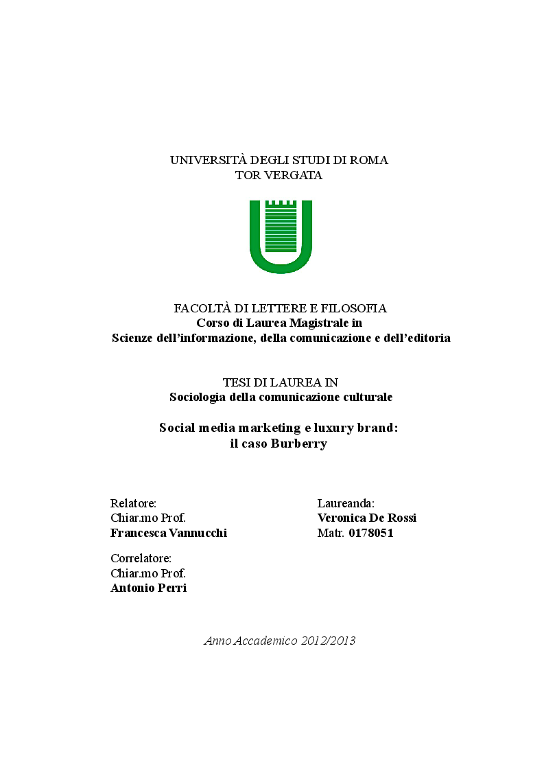 Anteprima della tesi: Social media marketing e luxury brand: il caso Burberry, Pagina 1