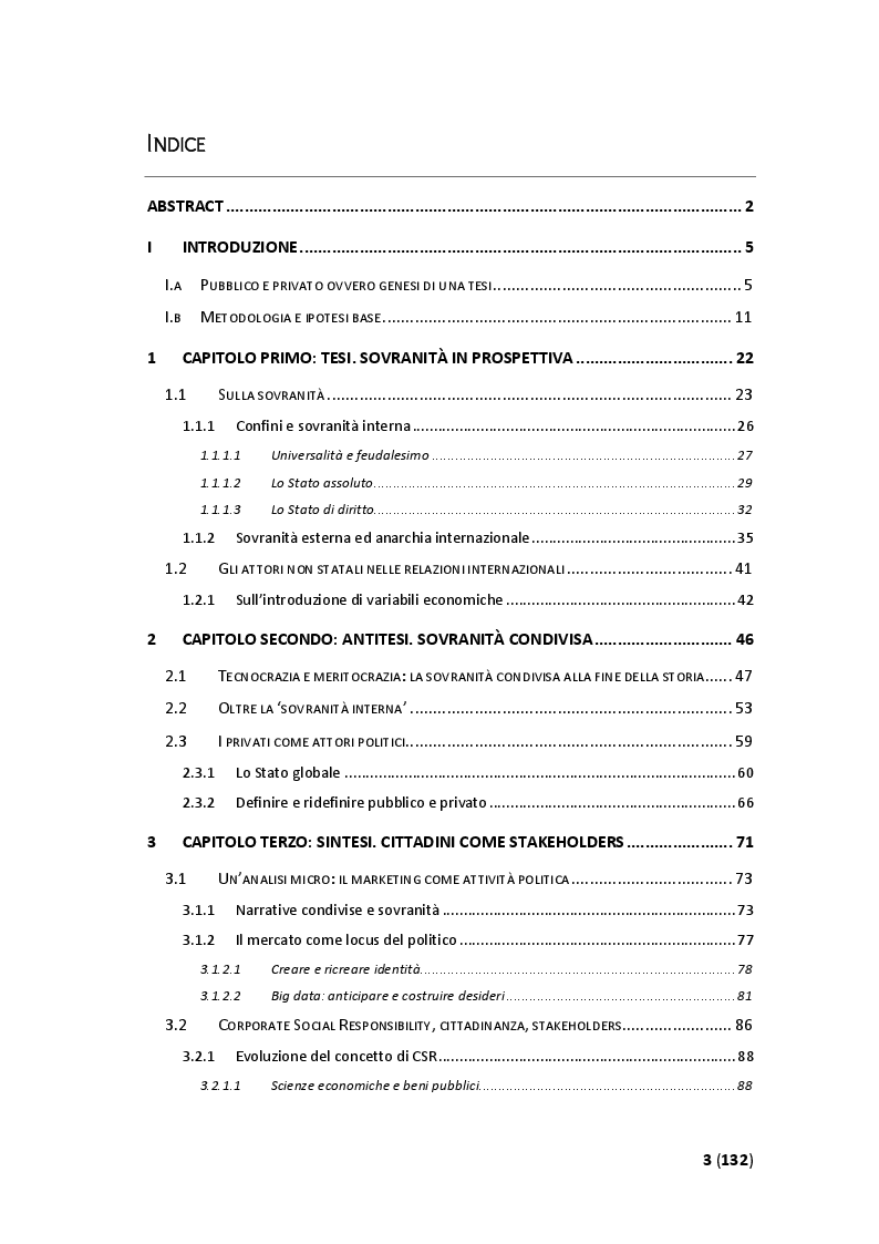 Indice della tesi: Sovranità condivisa: limiti e possibilità dei privati come attori politici globali, Pagina 1