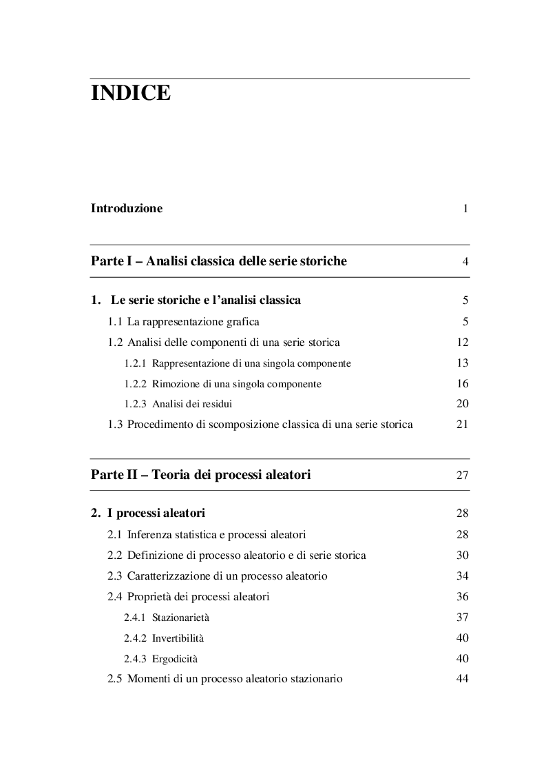 Indice della tesi: Analisi delle serie storiche: il caso Airline, Pagina 1