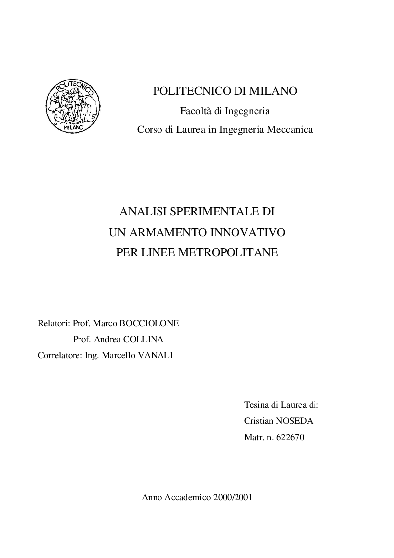 Anteprima della tesi: Analisi sperimentale di un armamento innovativo per linee metropolitane, Pagina 1