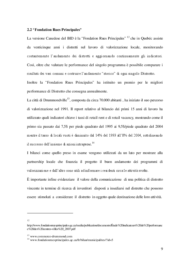 Estratto dalla tesi: Rilevazioni statistiche e indicatori di performance nelle strategie di valorizzazione dei distretti del commercio