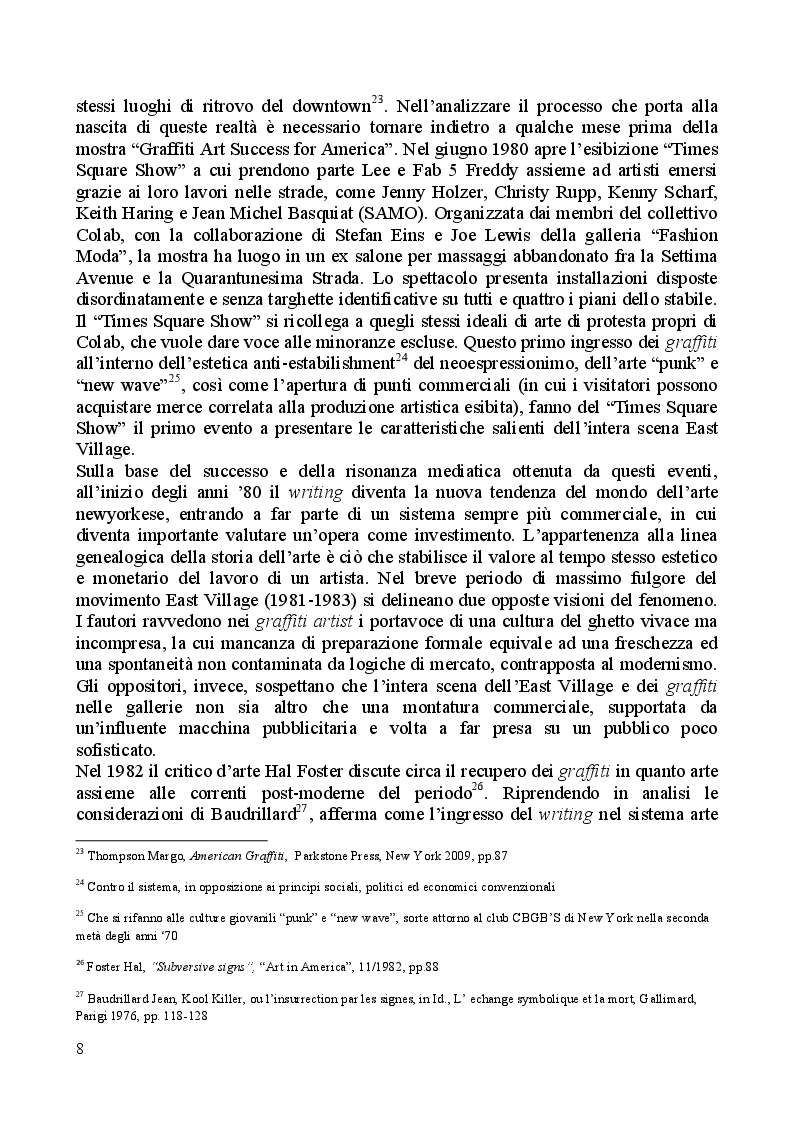 Estratto dalla tesi: ''The Fabulous Five'' e ''Arte di Frontiera'': l'ingresso del writing nelle gallerie d'arte