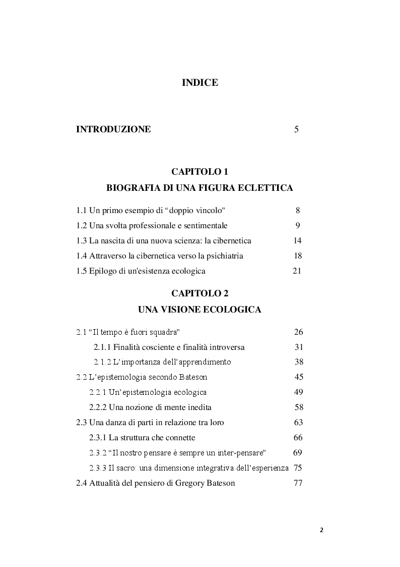 Indice della tesi: Una visione olistica del mondo: dall'ecologia della mente al doppio vincolo. , Pagina 1