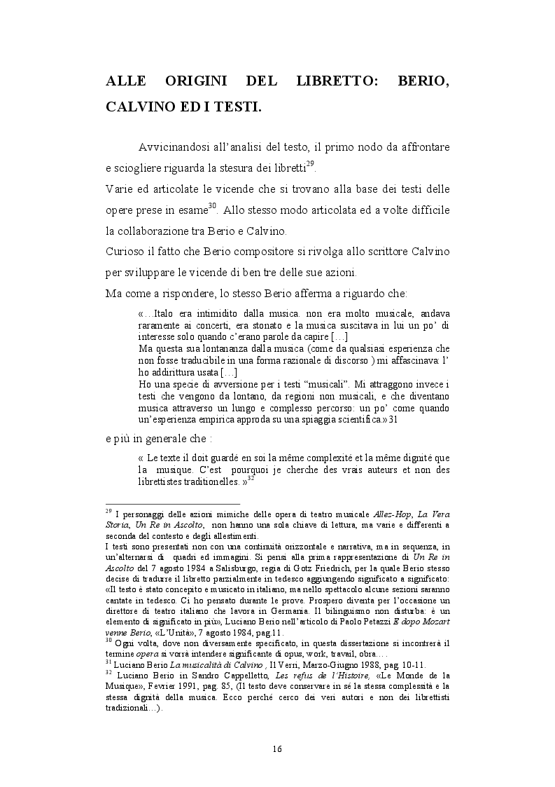 Estratto dalla tesi: Le collaborazioni fra Luciano Berio e Italo Calvino: i libretti d'opera
