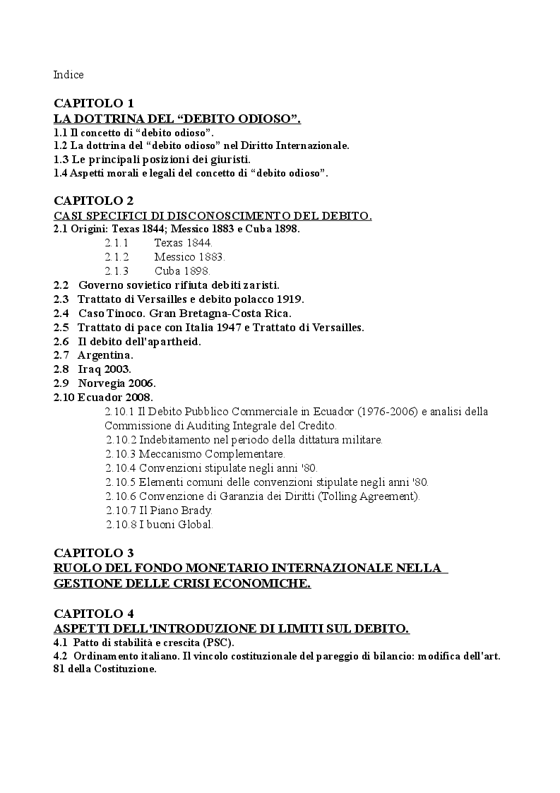 Indice della tesi: La dottrina del ''debito odioso'', Pagina 1