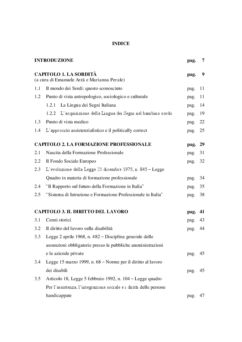 Indice della tesi: Integrazione lavorativa dei sordi: utopia o realtà?, Pagina 1
