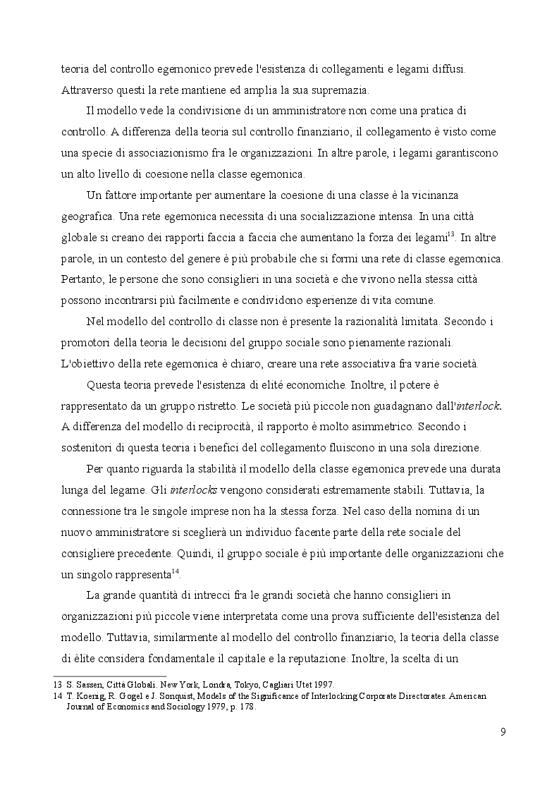 Estratto dalla tesi: Il fenomeno degli Interlocking directorates nella prospettiva della sociologia economica
