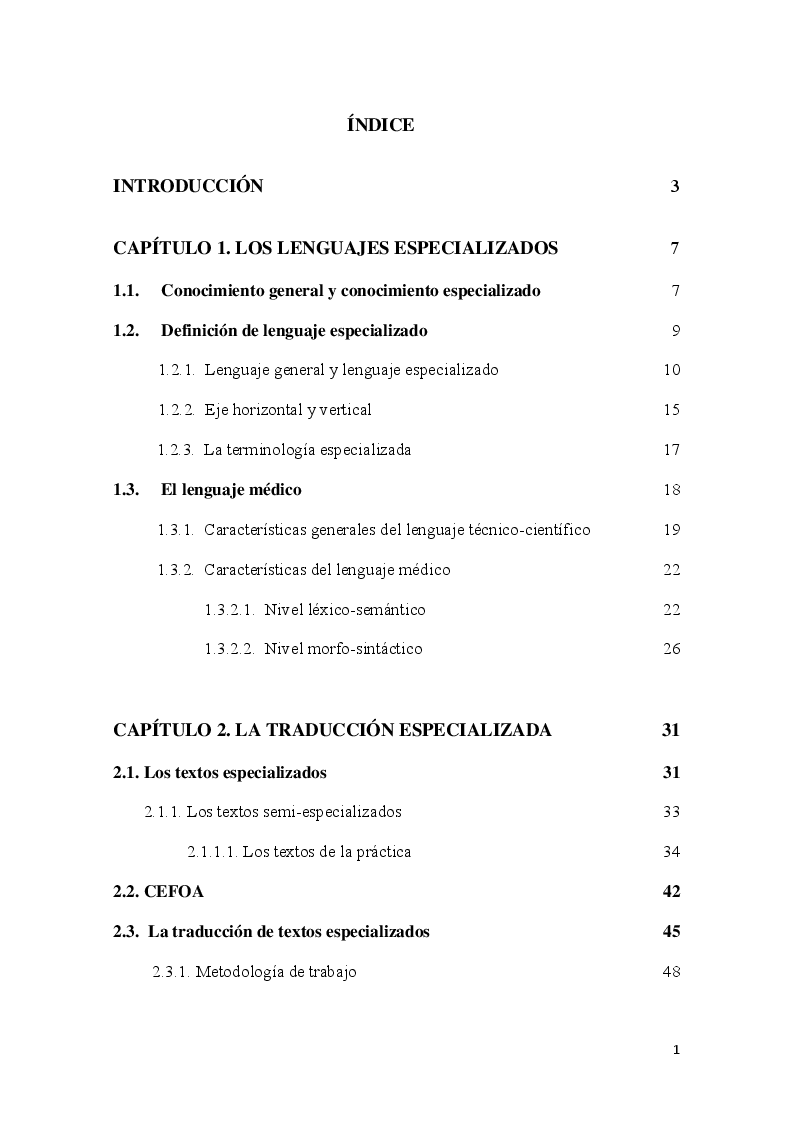 Indice della tesi: Glosario de ortopedia español-italiano. Un estudio de caso sobre la traducción especializada, Pagina 1